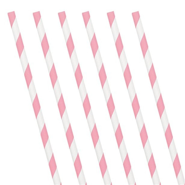 24 pailles en papier rayé rose clair 19cm