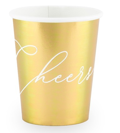 6 Paper Cups Cheers Gold 260ml