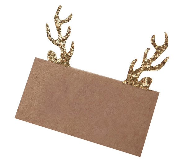 10 tarjetas rústicas de lugar de renos navideños doradas