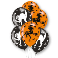 6 Halloween Balloons Witches and Cats 27.5cm