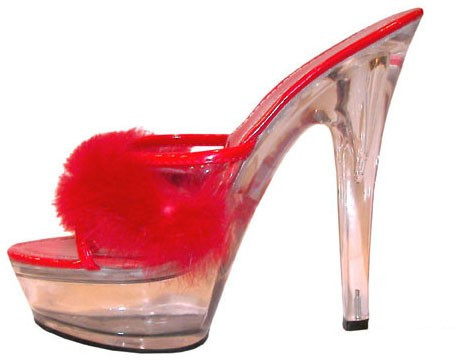 Red platform marabou feather high heels