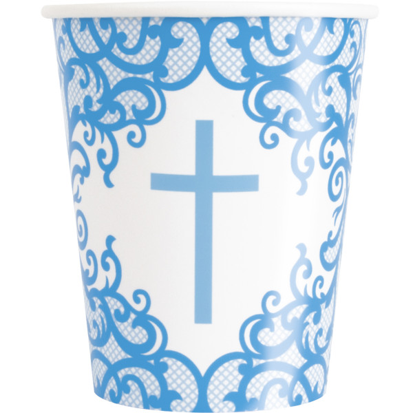 8 Festive Blue paper cups 260ml