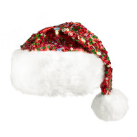 Widok: Cekinowa czapka świąteczna czerwono-zielona