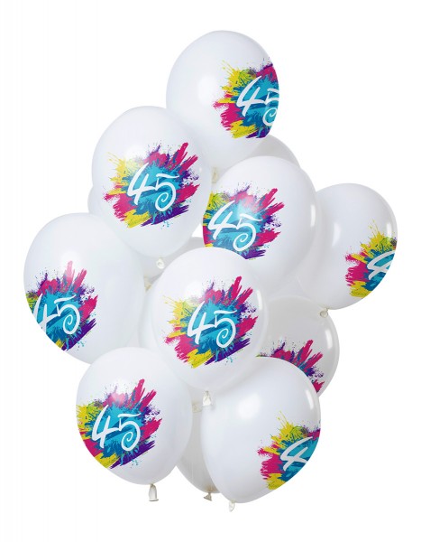 45-års fødselsdag 12 latexballoner Color Splash