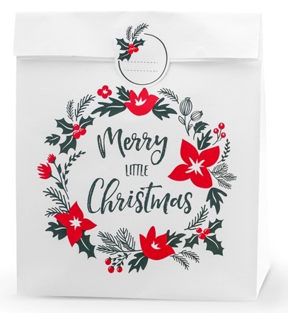 3 sacchetti regalo ghirlanda di Natale bianchi 4