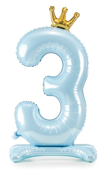 Babyblauwe nummer 3 staande folieballon