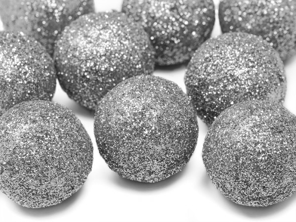 9 glitter decoration balls silver 3cm