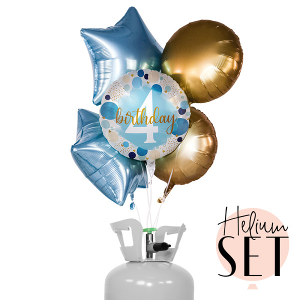 Lucky Birthday Four Ballonbouquet-Set mit Heliumbehälter