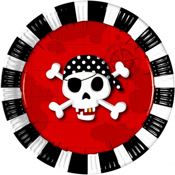 8 platos de papel de caza del tesoro pirata 23cm