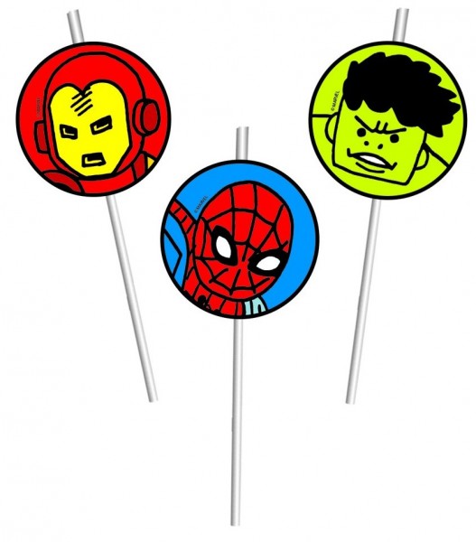 6 pailles Marvel Comic Heroes 24cm