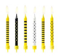 Aperçu: 6 bougies d'anniversaire abeilles avec supports 6cm
