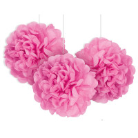 3 pink decorative fluffy pompoms 23cm
