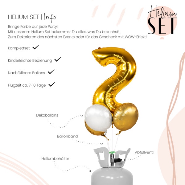 XXL Zahl 2 Gold Ballonbouquet-Set mit Heliumbehälter 3