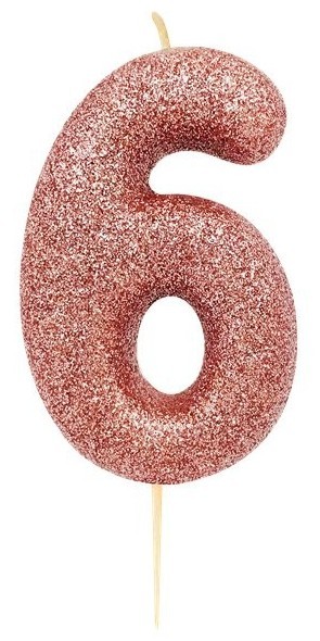 Glittering number 6 cake candle rose gold 7cm