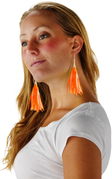 Neon øreringe med frynser orange/hvid 2