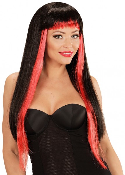 Gothic vamp long hair wig black-red 3