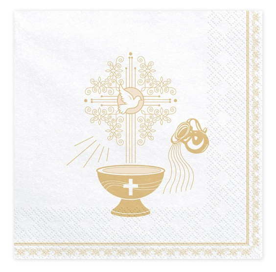 20 serviettes de baptême or 33 cm