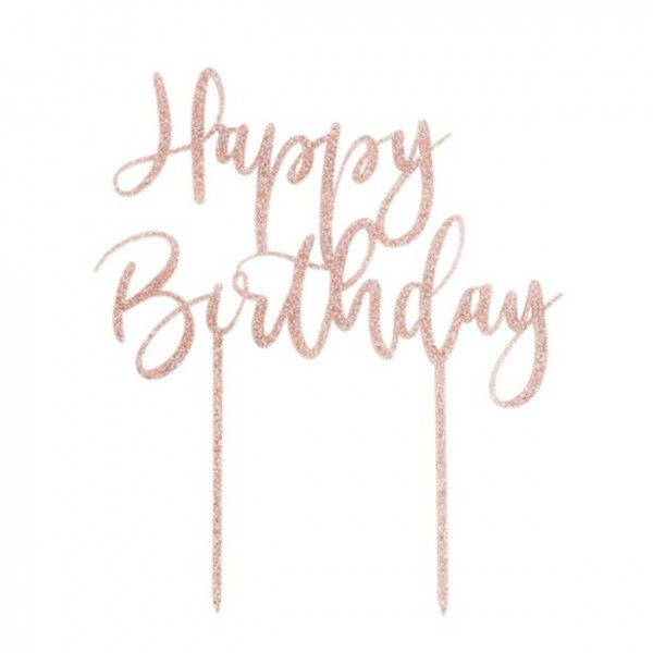 Roségoldene Tortendekoration Happy Birthday 12 x 10cm