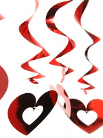 Preview: 5 Heart Spiral Streamers Metallic Red 60cm