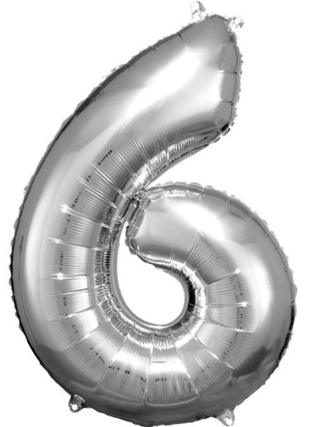 Zilveren nummer 6 folieballon 86cm