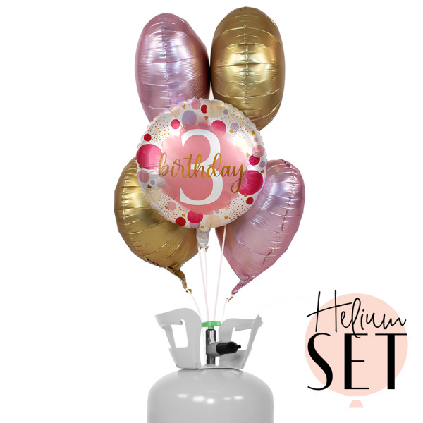 Sweet Birthday Three Ballonbouquet-Set mit Heliumbehälter