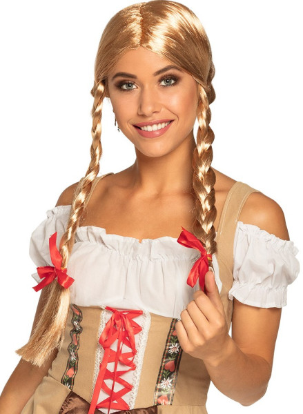 Bavarian Liesl damer paryk blond med buer