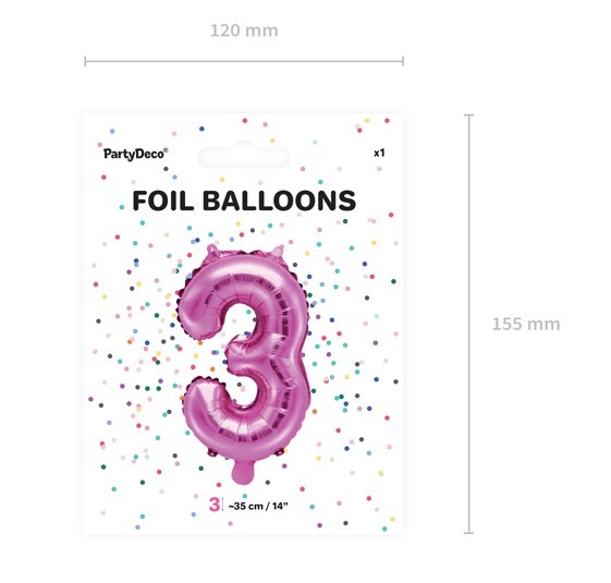 Number 3 foil balloon fuchsia 35cm 3