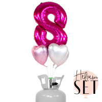 Vorschau: XXL Zahl 8 Pink Ballonbouquet-Set mit Heliumbehälter