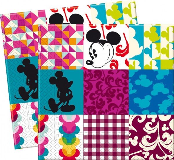 20 serviettes de table patchwork Mickey Mouse 33x33cm
