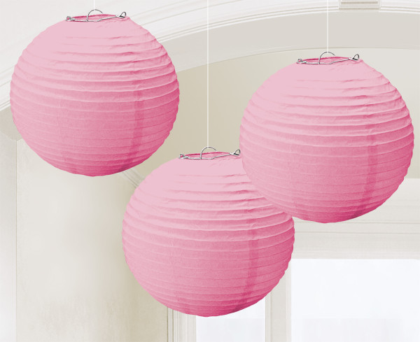 3 lanternes en papier rose clair 20,4cm