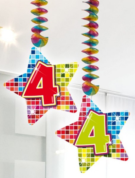 2 spiral hangers with stars 4th birthday