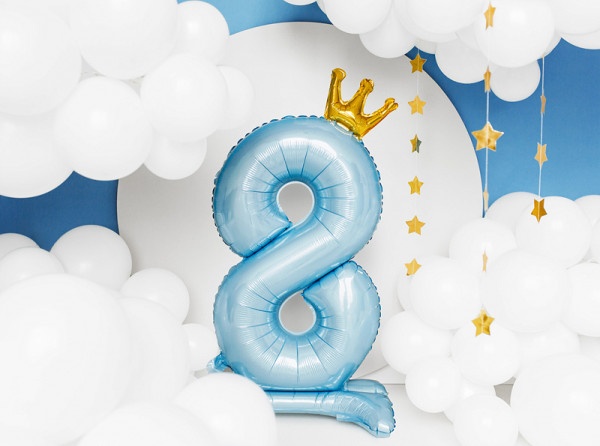 Babyblauw nummer 8 staande folieballon