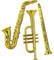 3 złote ozdobne instrumenty muzyczne