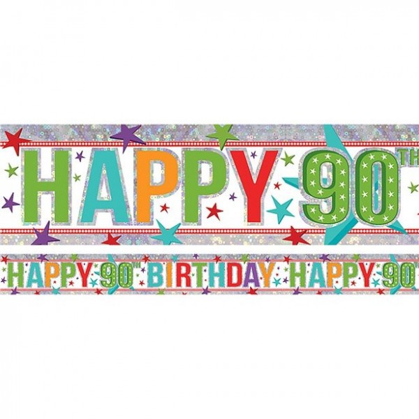 90-års fødselsdag holografisk folie banner 2,7m