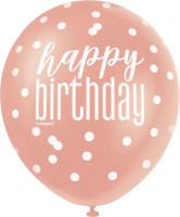 Vista previa: 6 globos de cumpleaños en oro rosa de 30 cm