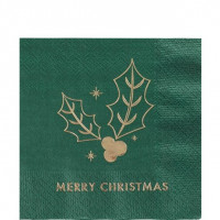 16 small Merry Christmas napkins green-gold