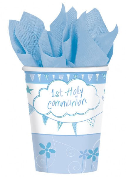 8 communion paper cups blue 266ml