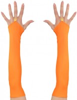 Preview: Long neon orange gloves satin look