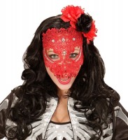 Voorvertoning: Rood half masker van kant