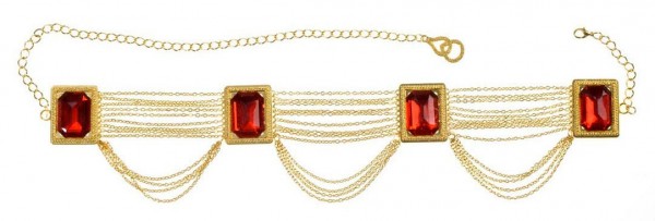 Cinturón sexy con gemas rojas color dorado 2