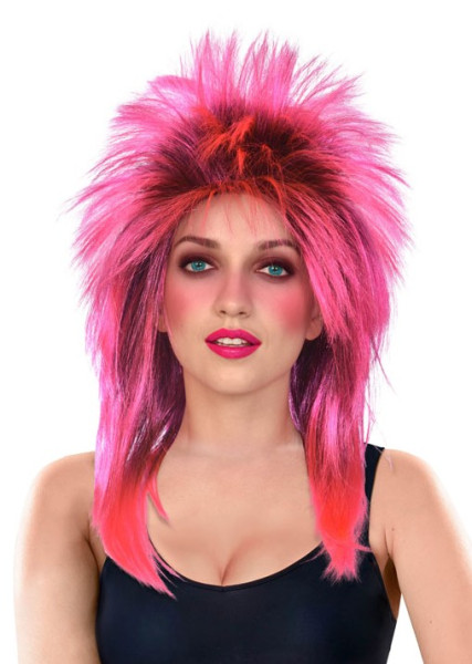 Pink mullet rock star wig