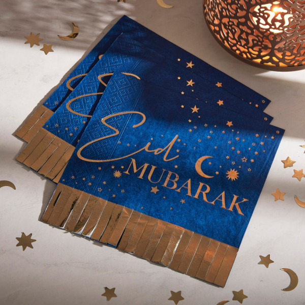 16 Gold Moon Eid Mubarak napkins 16.5cm
