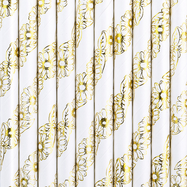 10 pailles en papier fleurs dorées