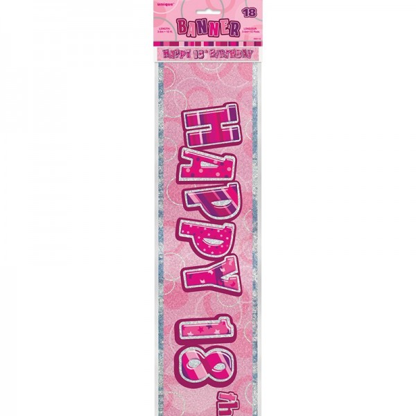18e verjaardag roze glitter droomfeest banner