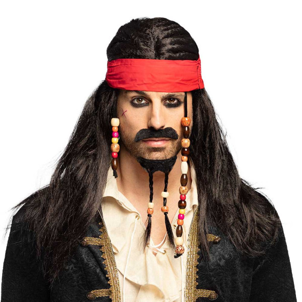 Beaded Pirate Wig with Headscarf & Beard