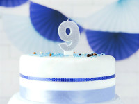 Number 9 cake candle silver gloss 7cm