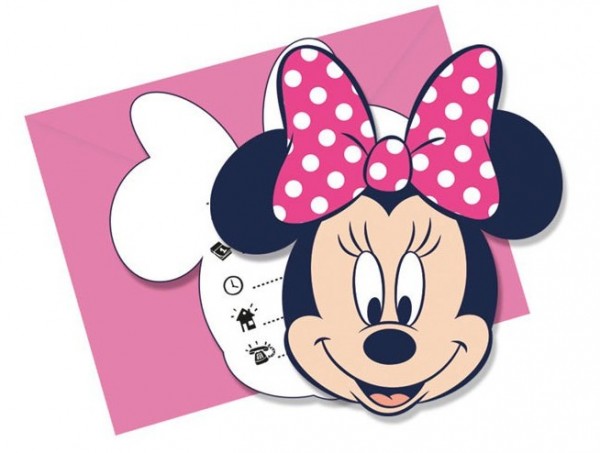 6 uitnodigingskaarten met Minnie Mouse stippen