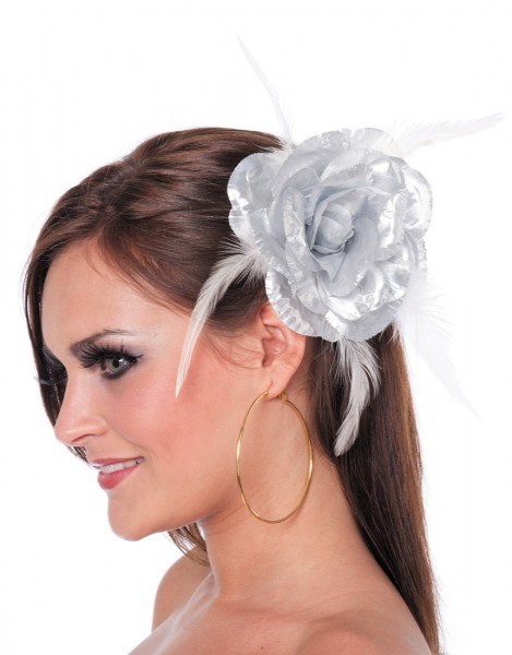 Filigree silver rose with hair tie