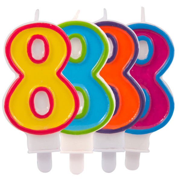 Candela di compleanno numero 8 colorato 9 cm