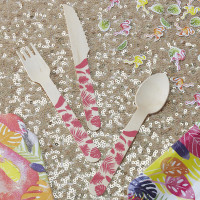 Preview: Tropical Flamingo wood cutlery set 18 pieces